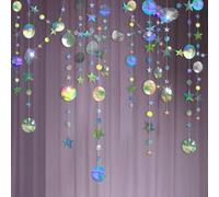 Holographic Rainbow Hanging Paper Garland,Glitter Circle Star Paper Decoration for Party(52 Ft/4 Pack)