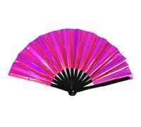 Holographic Rave Fan - Pride-Fan and Festival Fan - Large Folding Fan for Festivals, Halloween, Burlesque, Drag Queen, Rainbow & Prides Hand Held Fan for Women & Rave Accessories - Clack Fan Hand Fan