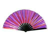 Holographic Rave Fan - Pride-Fan and Festival Fan - Large Folding Fan for Festivals, Halloween, Burlesque, Drag Queen, Rainbow & Prides Hand Held Fan for Women & Rave Accessories - Clack Fan Hand Fan