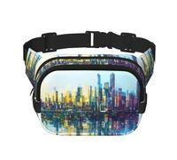 Holographic Reflection City Printed multifunctional waist bag, unisex trendy messenger bag, travel sports storage bag