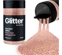 Holographic Rose Gold Glitter Shaker, 130g Ultrafine Glitter, Crafts 1/128" Metallic Flake Rose Gold Sequins, Resin & Epoxy Crafts, Decorating, Halloween, Christmas Nail, Face, Hemway