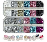 Holographic Round Nail Art Sequins,2 Boxes 24Grids Sparkling Valentine's Day Glitter Sequins,Dots Nail Glitter Manicure Design Decorations for Women Girls DIY Supplies(F)