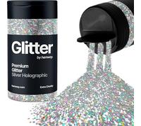 Holographic Silver Glitter Shaker, 130g Extra Chunky Glitter, Crafts 1/24" Metallic Flake Silver Sequins, Resin & Epoxy Crafts, Decorating, Halloween, Christmas Nail, Face, Hemway