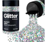 Holographic Silver Glitter Shaker, 130g Super Chunky Glitter, Crafts 1/8" Metallic Flake Silver Sequins, Resin & Epoxy Crafts, Decorating, Halloween, Christmas Nail, Face, Hemway
