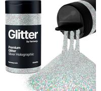 Holographic Silver Glitter Shaker, 130g Ultrafine Glitter, Crafts 1/128" Metallic Flake Silver Sequins, Resin & Epoxy Crafts, Decorating, Halloween, Christmas Nail, Face, Hemway
