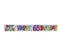 Holographic Silver Stars Happy 65th Birthday Banner/Party Bunting - 2.6m [EF] by The Expressions Factory