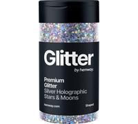 Holographic Silver Stars & Moons Glitter Shaker, 130g Glitter, Crafts Metallic Flake Silver Stars & Moons Sequins, Resin & Epoxy Crafts, Decorating, Halloween, Christmas Nail, Face, Hemway