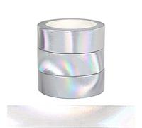 Holographic Silver Washi Tape 3pcs 10m Metallic Washi Tapes Graphic Foil Masking Tapes Set Washi Stickers Self-Adhesive DIY Craft Decoration Gift Wrapping Tape(Holographic Silver Washi Tape)