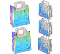 Holographic Small Gift Bags 5 Pack 7.9 * 7.1 * 3.9 Inch with Handles for Women, Girls, Birthday, Christmas, Bachelorette Party Favors, Shopping Reusable Clear Gift Wrap Bag