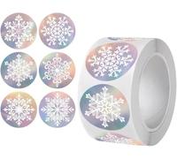 Holographic Snowflake Stickers, 3.8cm Round Labels, for Christmas Envelopes and Gift Boxes