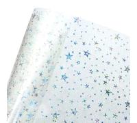 Holographic Star Clear PVC Vinyl 20cm*120cm Glitter Star Transparent Vinyl Fabric for DIY Crafts Bags Bows, White