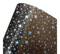 Holographic Star Clear PVC Vinyl 20cm*120cm Glitter Star Transparent Vinyl Fabric for DIY Crafts Bags Bows, Black