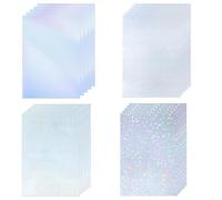 Holographic Sticker Paper, 20 Sheets A4 Size Clear Glitter Vinyl Self-Adhesive Holographic Overlay Laminate Sheets 11.61×8.26 Inch Transparent Laminate Film Stickers for DIY Crafts, 4 Patterns