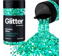 Holographic Turquoise Blue Glitter Shaker, 130g Super Chunky Glitter, Crafts 1/8" Metallic Flake Turquoise Blue Sequins, Resin & Epoxy Crafts, Decorating, Halloween, Christmas Nail, Face, Hemway