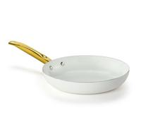 Holstein Housewares 8-Inch Ceramic Nonstick Frying Pan Skillet, Elegant White and Gold Color Handle - Golden Elegance for Every Kitchen