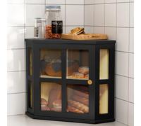 HOLTICO Bamboo Corner Bread Box for Kitchen Countertop, 2 Tier Bread Storage for Homemade Bread with Acrylic Door, Large Kitchen Counter Storage Bread Bin, Black