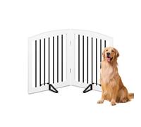HOLTICO Wooden Pet Gate for Dogs, Freestanding Foldable Dog Safety Barrier with Support Feet for Dogs Puppy,Indoor Doggy Fence for Stair, Doorway, Step Over Pet Puppy Safety Fence (White-2PCS, 24")