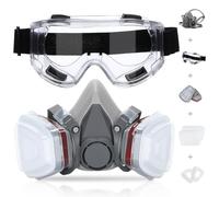 HOLULO Reusable Half Face Safety Respirator Mask with Anti-Fog Goggle &10 Replaceable Filters - Dust Gas Organic Vapor Protection for Spray Painting, Sanding,Formaldehyde, DIY, Building, Asbestos Work