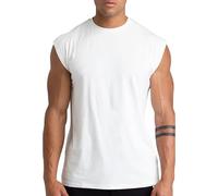 Holure 1 Pack Men's Gym Tank Tops Workout Sleeveless T-Shirts Athletic Muscle Tank Training Bodybuilding Shirts White 09-XL