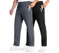 Holure 2 Pack Men's Hiking Pants Lightweight Water Resistant Sweatpants Inseam 30'' Outdoor Trekking Trousers with Zipper Pockets Black/Grey 2P-13-L
