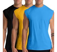 Holure 3 Pack Men's Gym Tank Tops Workout Sleeveless T-Shirts Athletic Muscle Tank Training Bodybuilding Shirts Black/Blue/Yellow 15-XL