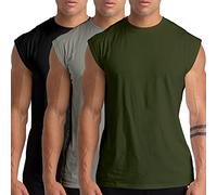 Holure 3 Pack Men's Gym Tank Tops Workout Sleeveless T-Shirts Athletic Muscle Tank Training Bodybuilding Shirts Black/Grey/Green 03-S