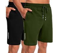 Holure Men's 2 Pack Cotton Athletic Shorts Elastic Waist Workout Running Shorts Inseam 9'' with Zipper Pockets 05 Black/Green-M