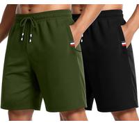 Holure Men's 2 Pack Cotton Athletic Shorts Elastic Waist Workout Running Shorts Inseam 9'' with Zipper Pockets 05 Black/Green-S