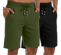Holure Men's 2 Pack Workout Shorts Elastic Waist Cotton Shorts for Running Athletic with Zipper Pockets 09-Black/Green-S