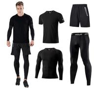 Holure Men's (Pack of 4) Athletic Shirt Compression Pants Shorts Gym Suits Black-S
