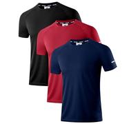 Holure Men's Quick-Dry Sportswear T-Shirts,3 Pack Breathable Moisture Wicking Gym Tops for Training & Workout,Short Sleeve Tees Black/Navy/Red 3P03-S