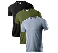 Holure Men's Quick-Dry Sportswear T-Shirts,3 Pack Breathable Moisture Wicking Gym Tops for Training & Workout,Short Sleeve Tees Black/Grey/Green 3P04-2XL