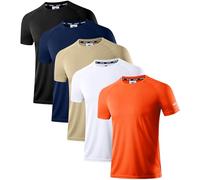 Holure Men's Quick-Dry Sportswear T-Shirts,5 Pack Breathable Moisture Wicking Gym Tops for Training & Workout,Short Sleeve Tees Orange/White/Khaki/Navy/Black 5P04-M