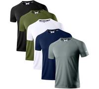 Holure Men's Quick-Dry Sportswear T-Shirts,5 Pack Breathable Moisture Wicking Gym Tops for Training & Workout,Short Sleeve Tees Dark Grey/Navy Blue/White/Green/Black 5P05-M