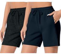 Holure Women‘s Cotton 5'' Sweat Shorts with Pockets & Drawstring for Summer, Yoga, Workout & Casual Lounge Charcoal Black/Navy 2P02-L
