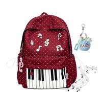 HOLVA Piano Backpack for Women Girls, Whimsical Polka Dot Music Note Backpack (Red)