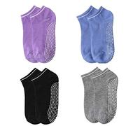 HOLXINES 4 Pairs Silicone Dot Grip Socks Set with Grips Women Non Slip Socks for Yoga Fitness Dance Ballet Socks Barre Workout Gym Sports Pilates Socks Ladies Yoga Accessories