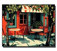 HOLXSW Paint by Numbers for Adults DIY Painting Kit with 40X50cm Pre-Printed Textured Art Canvas Acrylic Paints & 4 Brushes Ideal for Beginners FramelessRed House Cafe Under The Shade of Trees