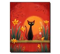 HOLXSW Paint by Numbers Kits for Adults Black cat in The Sunset Oil Paint Digital Drawing Canvas with Brushes Christmas Decorations Gifts -16 * 20 Inch Frameless