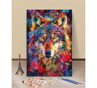 HOLXSW Paint by Numbers Kits for Adults Colorful Animal Wolf Clear Symbols Colored CanvasEasy DIY Acrylic Pigment Drawing Paintwork for Home Wall Decor16x20in