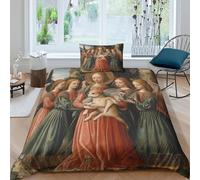 Holy Angel Holding A Female Shiba Inu Duvet Cover 3 Pieces Medieval Painting Style Pattern Printed Bedding Bed Linen Sets with Zipper Closure Soft Microfiber Single（135x200cm）