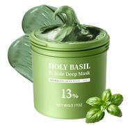 Holy Basil Bubble Deep Mask, Holy Basil & Carbonated Water for Cleansing Pores & Blackheads, Green Tea Blackhead Remover, Bubble Wash-Off Pack
