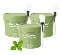 Holy Basil Bubble Mask with Brush Set, Deep Cleansing for Pores & Blackheads with Holy Basil & Carbonated Water, Nourishing & Moisturizing, Control Oil, Deep Cleansing Clay Mask for Skin Glowing (3PC)