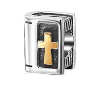 Holy Bible 925 Sterling Silver Cross Charm for Pandora Bracelet, Christian Religious Faith Gift