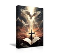 Holy Bible Cross Wall Art Christian Canvas Print The Cross And The Dove Of Peace Wall Decor Jesus Painting God Posters Framed for Prayer Room Church Decor (Holy Bible Cross, 40.00 x 60.00 cms)
