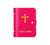 Holy Card Holder Carrying Case for Adults,Faux Leather,Pocket Prayer Card Organizer with Snap Closure,Up to 40 Cards,Carrying Each Case Bag with 24 Our Lady of Cards (Pink)