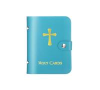 Holy Card Holder Carrying Case for Adults,Faux Leather,Pocket Prayer Card Organizer with Snap Closure,Up to 40 Cards,Carrying Each Case Bag with 24 Our Lady of Cards (Blue)