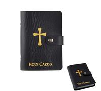 Holy Card Holder Carrying Case for Adults,Faux Leather,Pocket Prayer Card Organizer with Snap Closure,Up to 40 Cards,Carrying Each Case Bag with 24 Our Lady of Cards (Black)