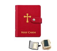 Holy Card Holder, Pocket Prayer Cards Holder with Book Snap Closure, PU Leather Prayer Card Organizer for Religious Keepsake Gift, Multi-Slot Cards Storage Wallet (Red)