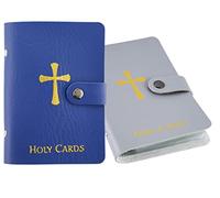 Holy Card Holder with 20 Sleeves Per Booklet in Blue and Grey for Standard Size Prayer Cards, Set of 2